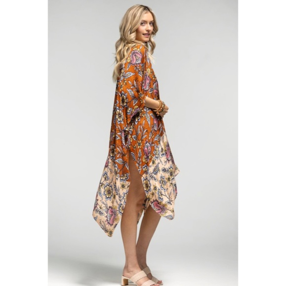 SOLD OUT Multi Color Garden Spring Floral Boho Bohemian Kimono Wrap Coverup - Picture 4 of 6